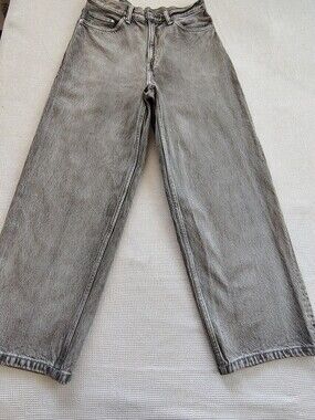 H&M Men’s Washed Grey Baggy Wide Leg Jeans - Size 30x32